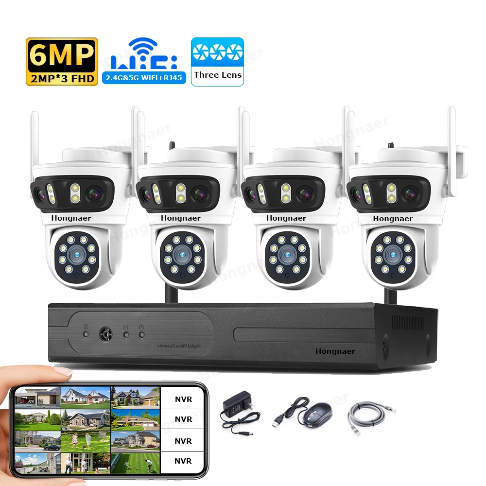 Home Security Systems With Cameras - 2026 Hongnaer 6MP 4CH 3 Lensa