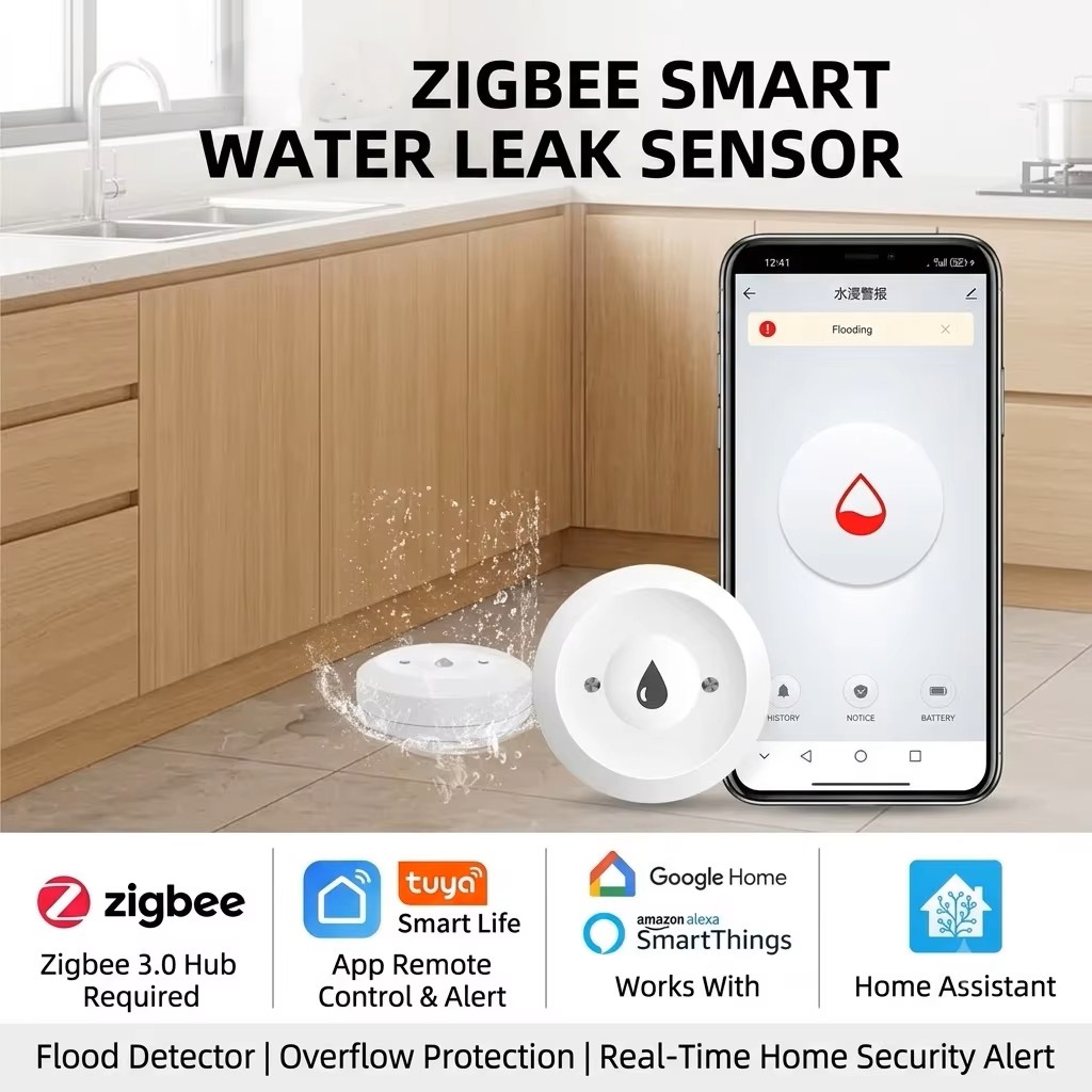 Home Security Business - Sensor Kebocoran Air Pintar ZigBee 3.0,