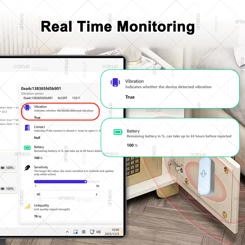 Sensor Getaran ZigBee 3.0 Cerd - Home Security Business ulasan dan harga