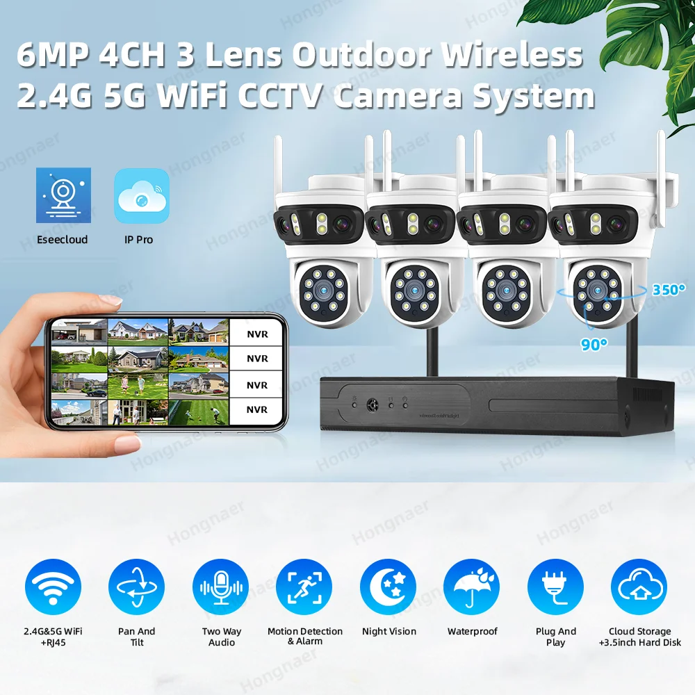 2026 Hongnaer 6MP 4CH 3 Lensa  - Home Security Systems With Cameras ulasan dan harga